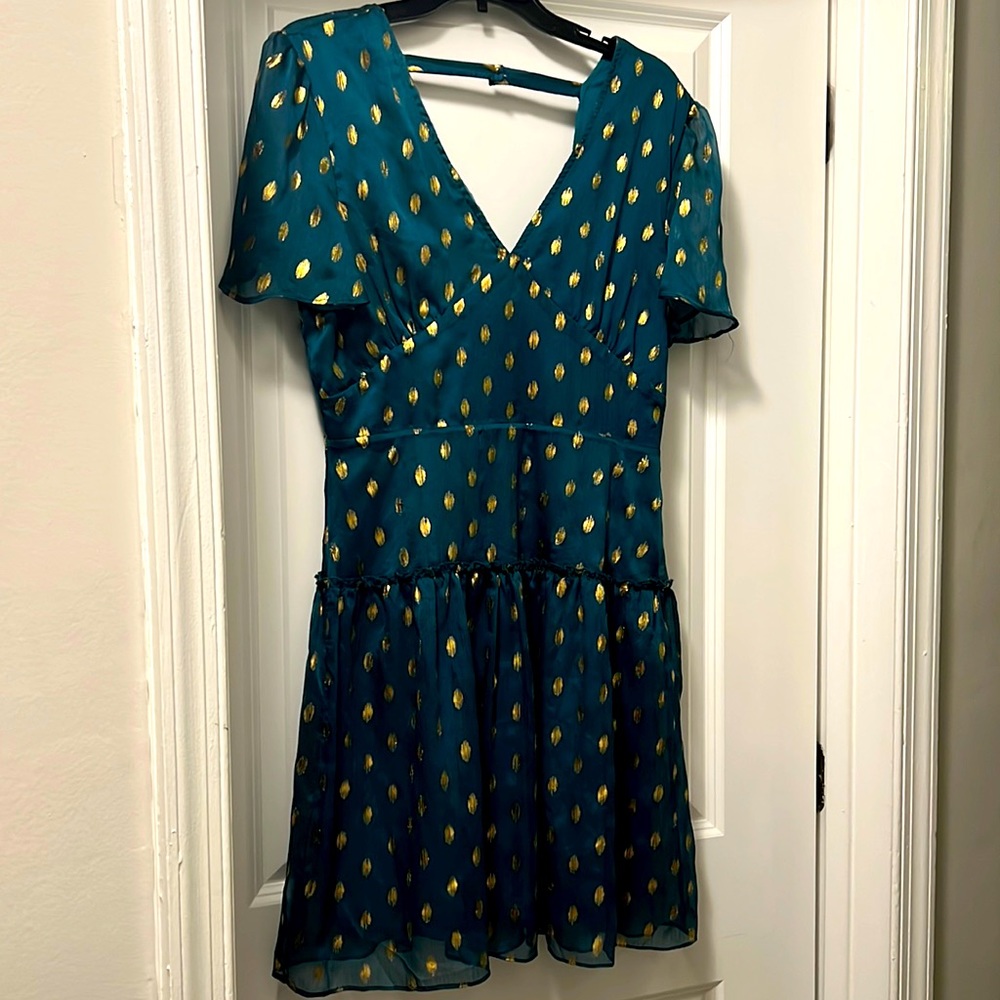 Francesca’s Navy and Gold Metallic Ruffle Dress